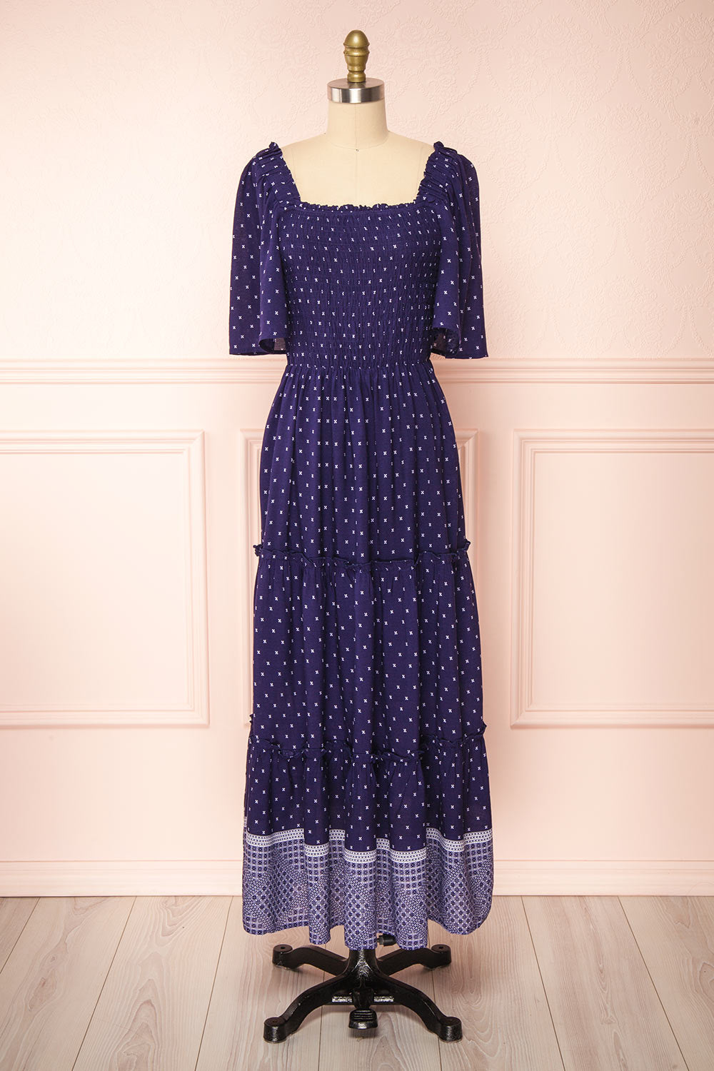 Corrina Navy Blue Patterned Maxi Dress ...